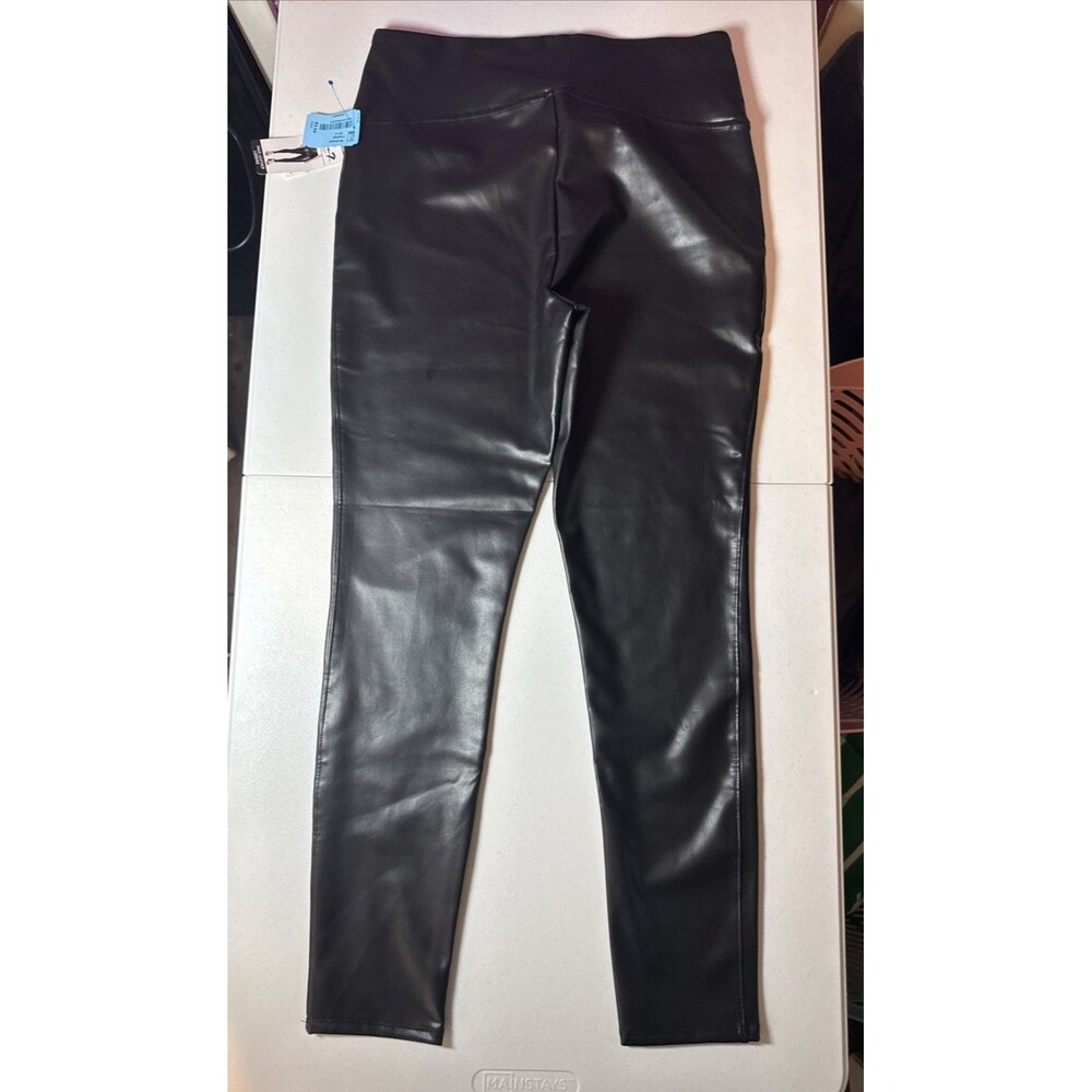 Seven7 Faux Leather Leggings Size Large Black NWT High Waist Stretch Pants - Picture 4 of 11